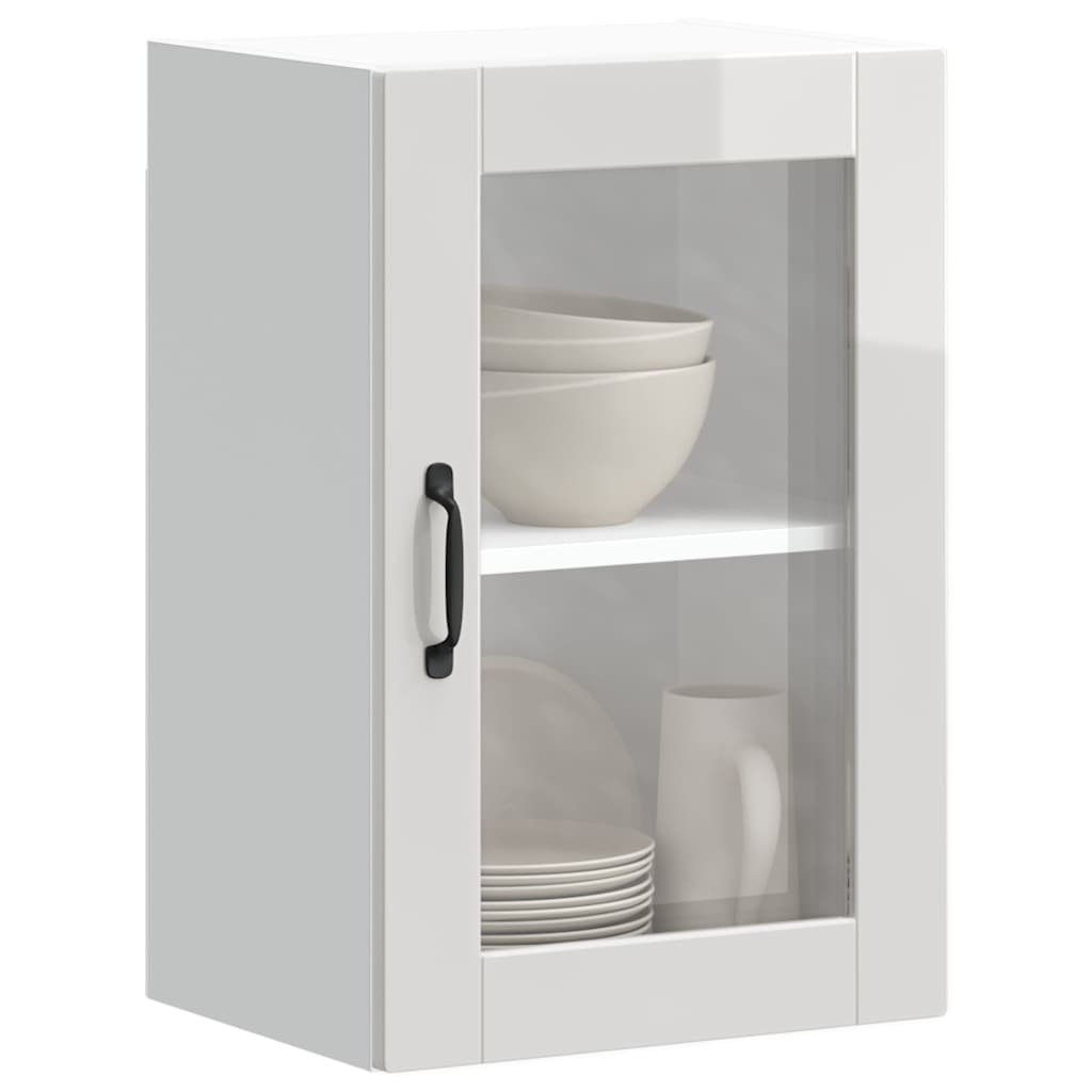 Armoire murale cuisine avec porte en verre Porto blanc brillant