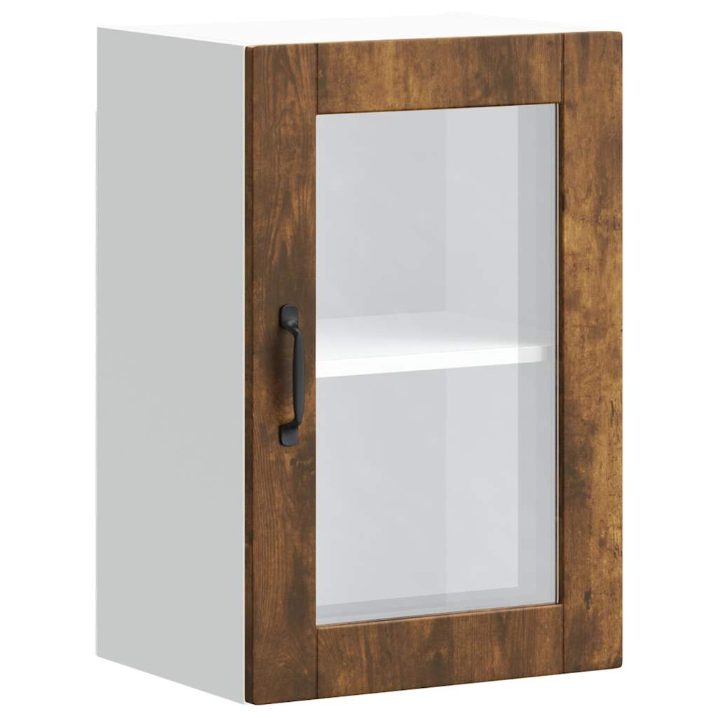 Armoire murale de cuisine avec porte en verre Porto chêne fumé