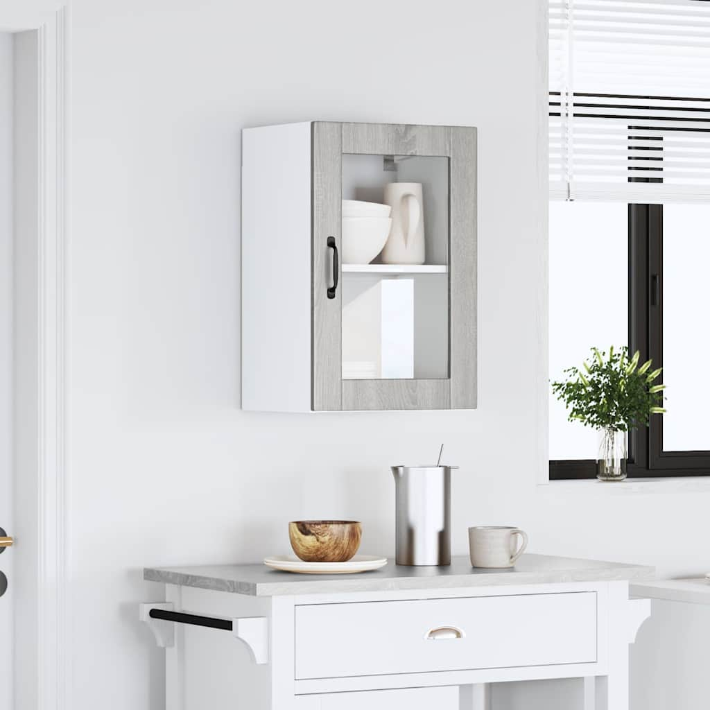 Armoire murale de cuisine avec porte en verre Porto sonoma gris