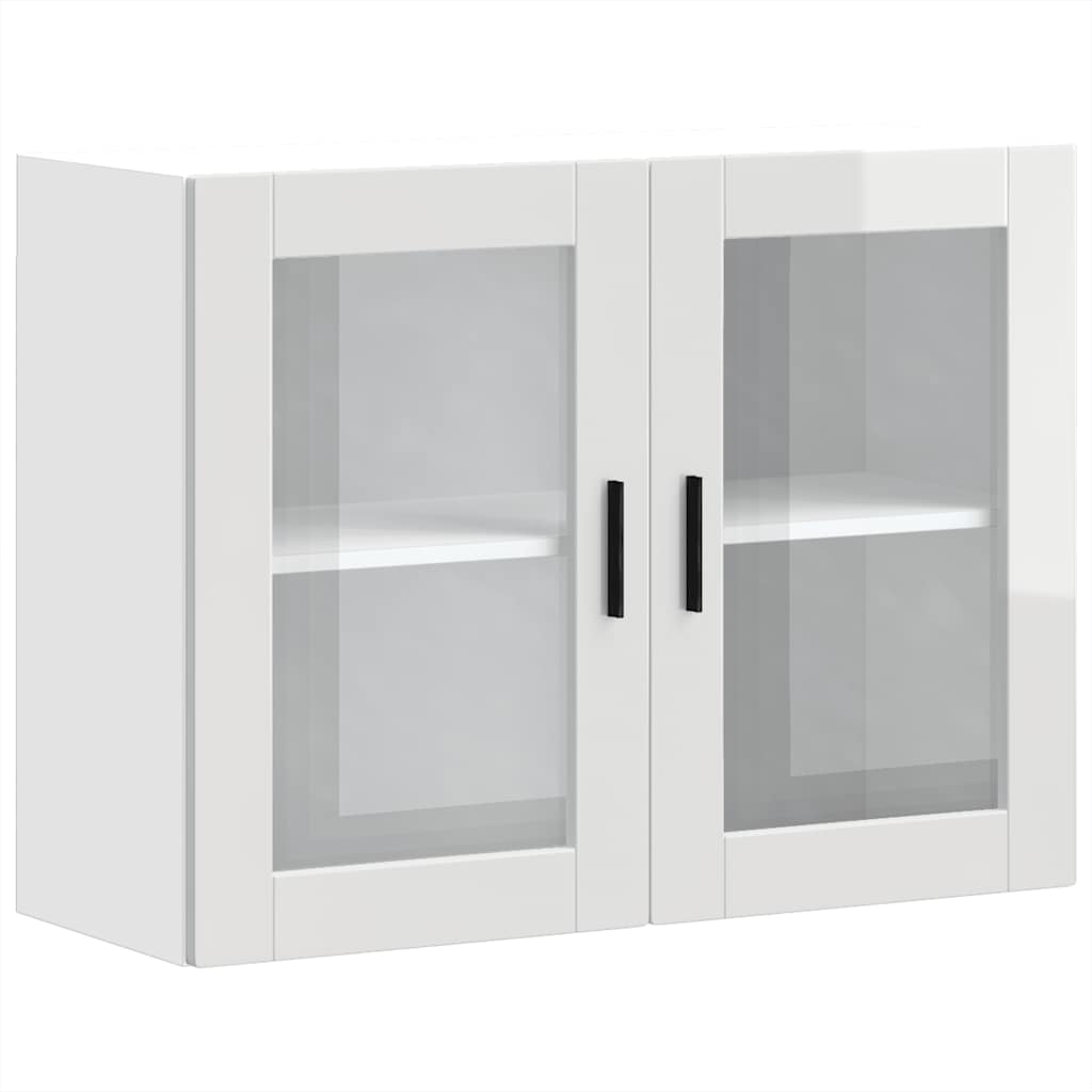 Armoire murale cuisine avec porte en verre Porto blanc brillant