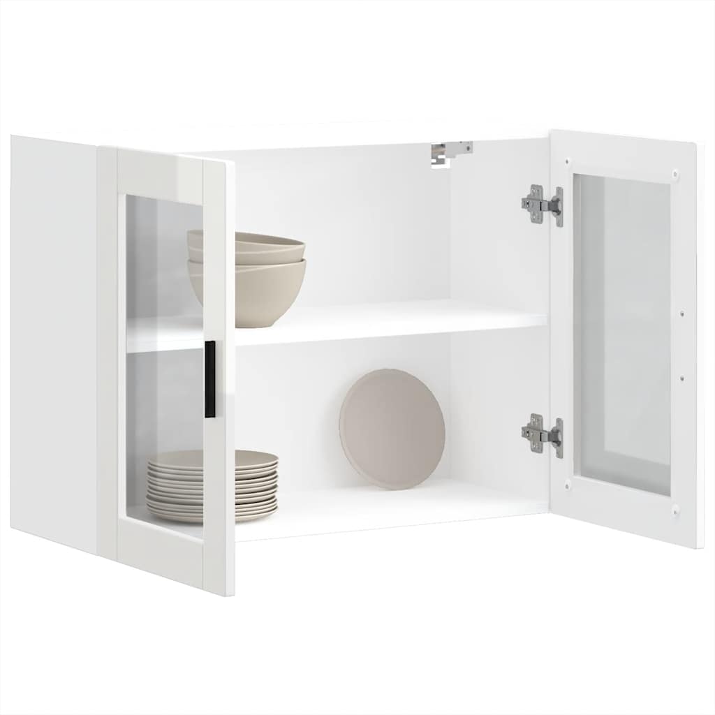 Armoire murale cuisine avec porte en verre Porto blanc brillant