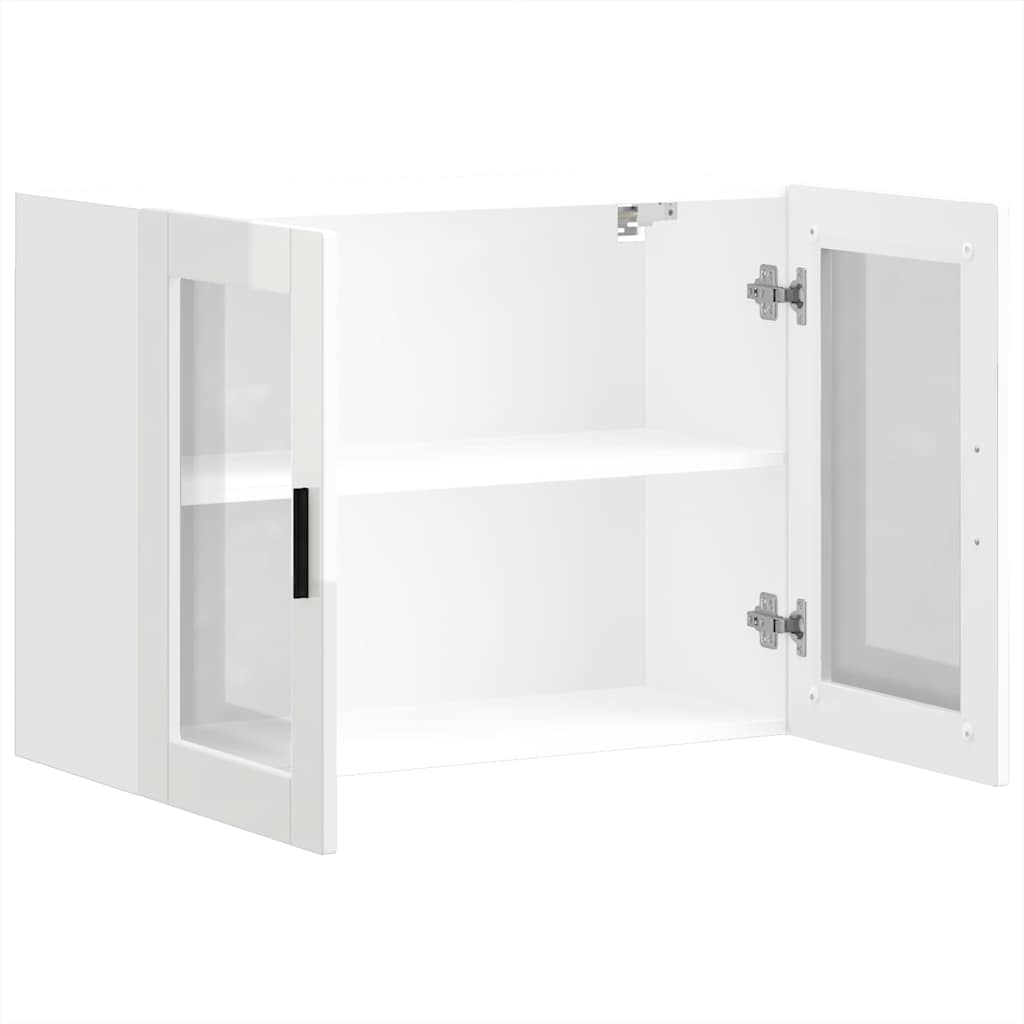 Armoire murale cuisine avec porte en verre Porto blanc brillant