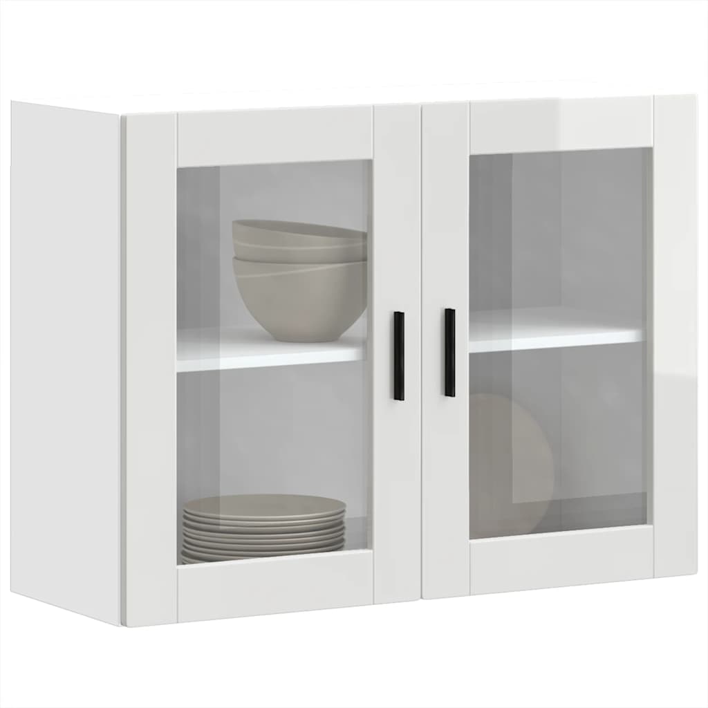 Armoire murale cuisine avec porte en verre Porto blanc brillant