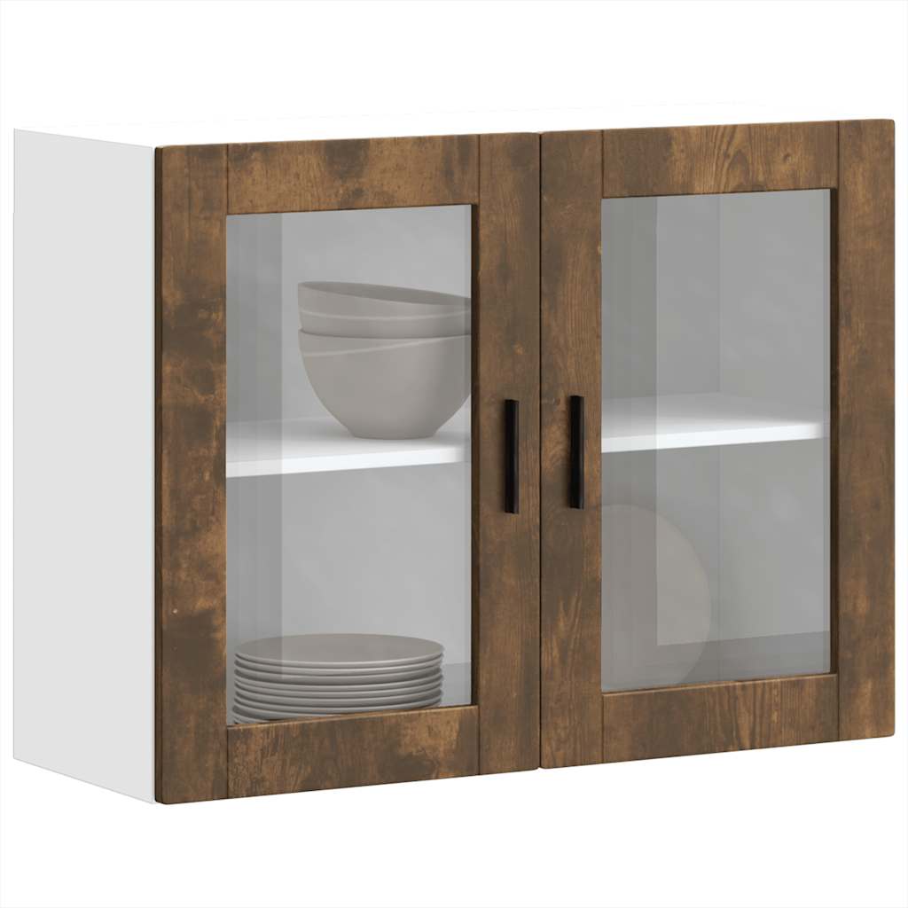 Armoire murale de cuisine avec porte en verre Porto chêne fumé