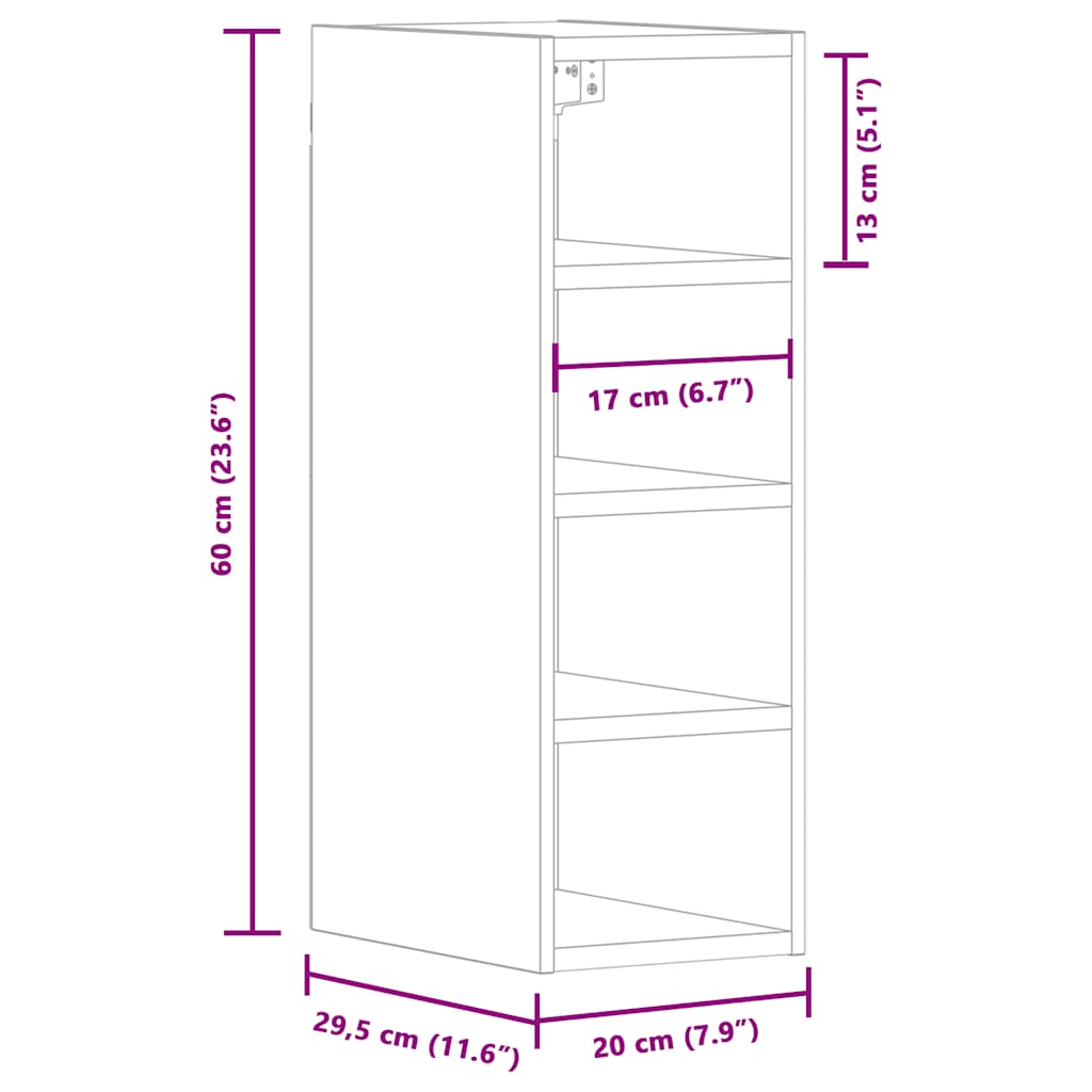 Armoire suspendue noir 20x29,5x60 cm bois d'ingénierie