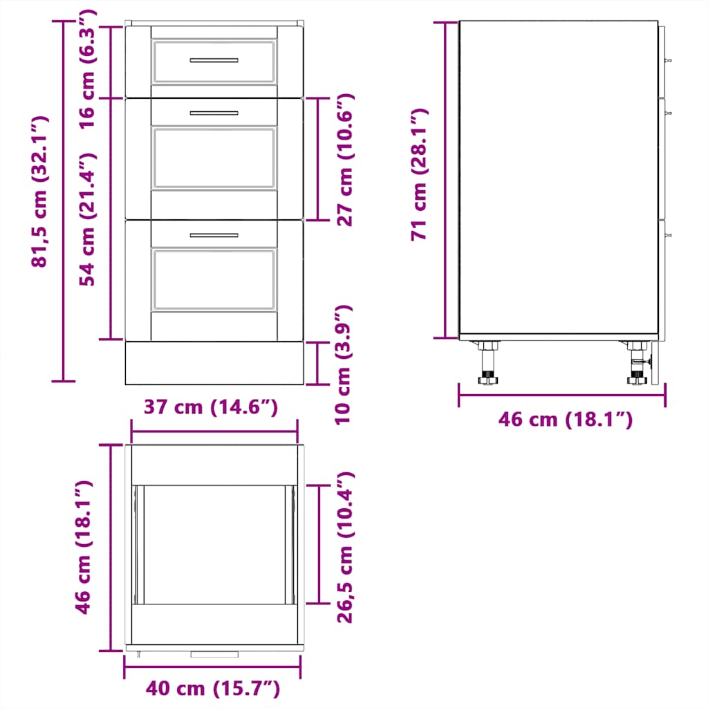 Armoire de cuisine Porto noir bois d'ingénierie