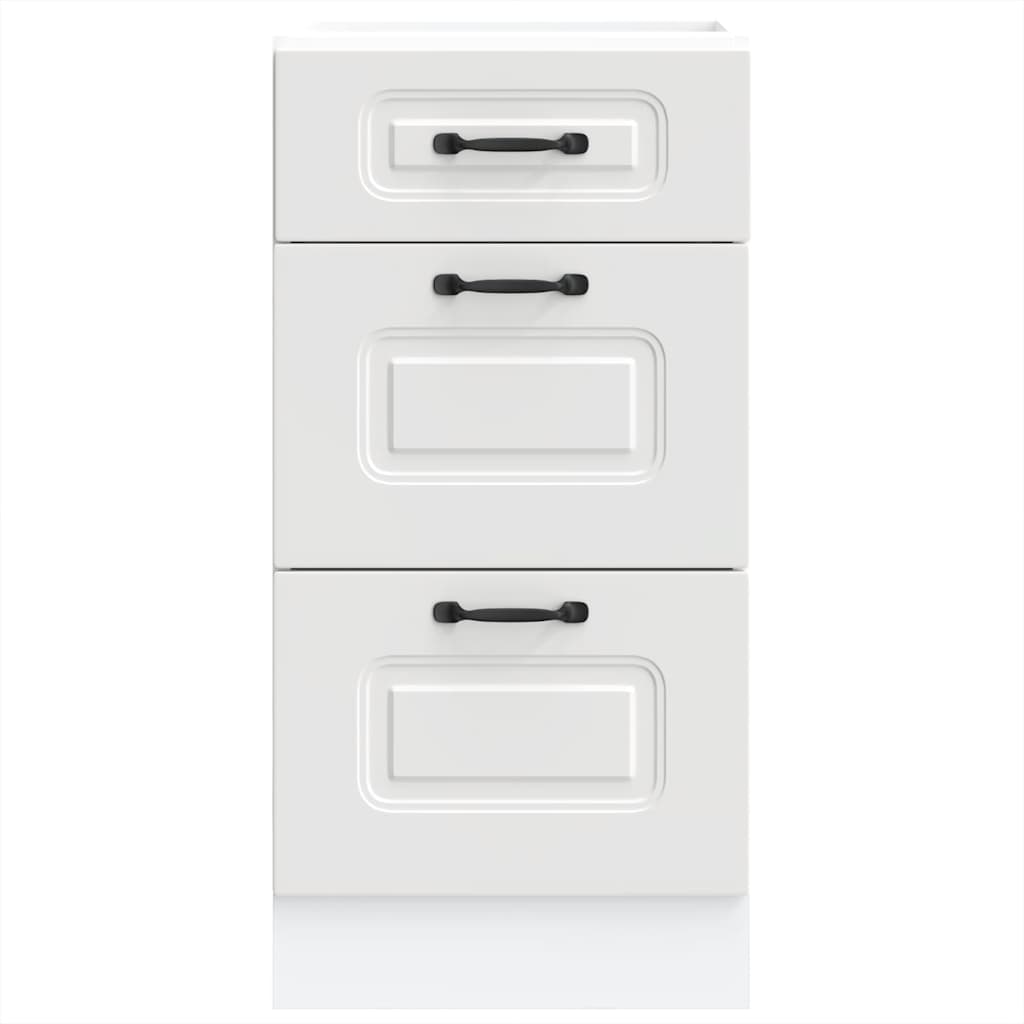 Kalmar white engineered wood kitchen cabinet