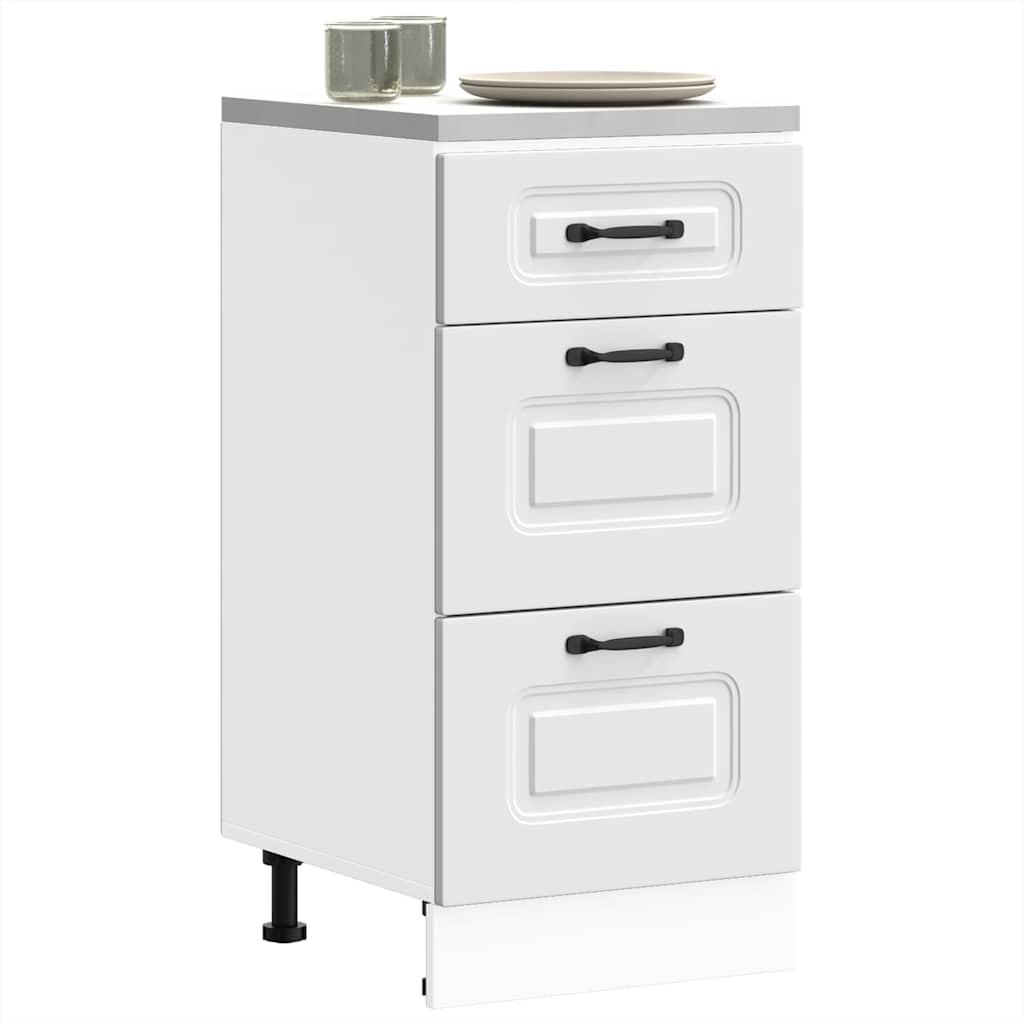 Kalmar white engineered wood kitchen cabinet