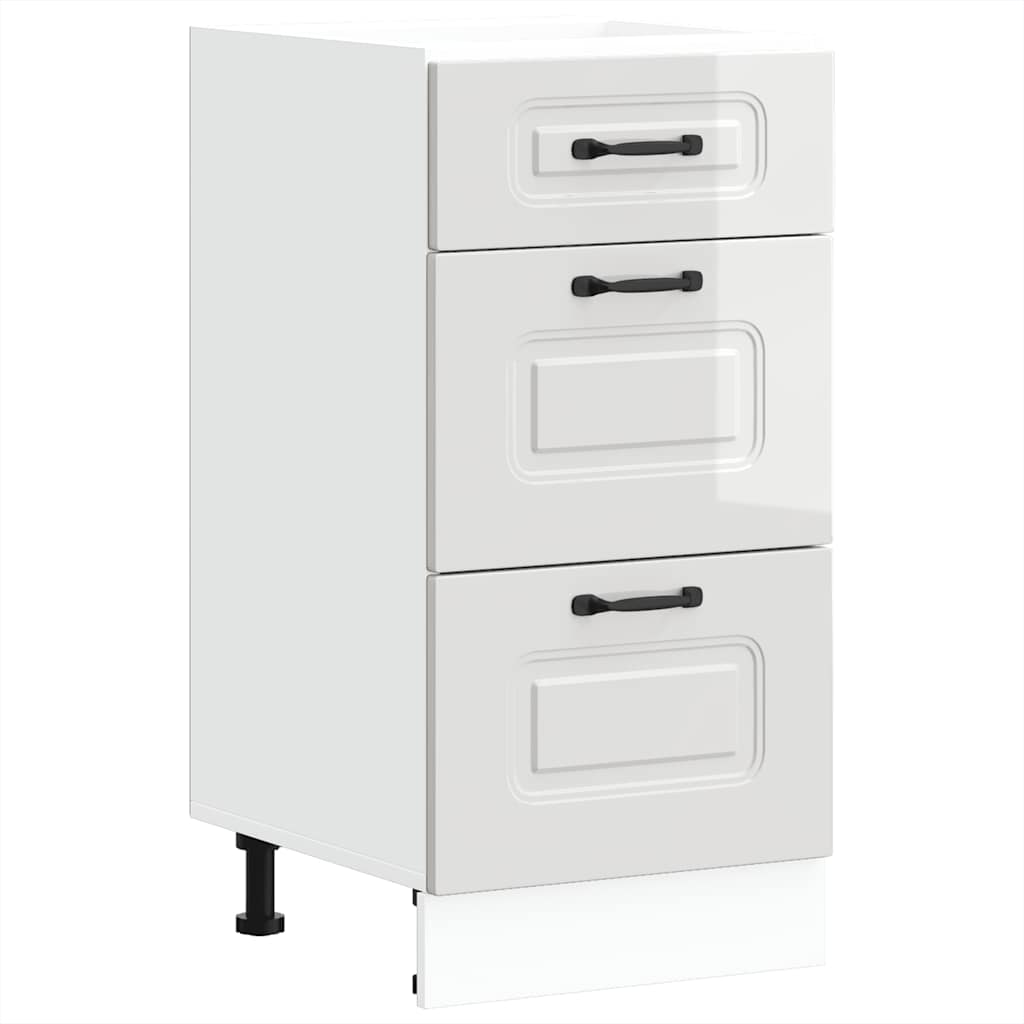 Armoire de cuisine Kalmar blanc brillant bois ingénierie