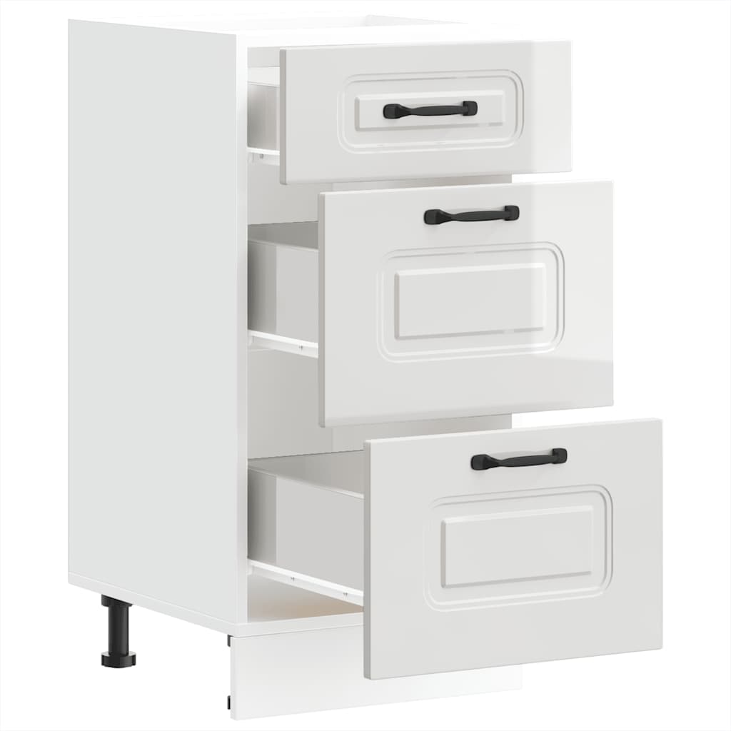 Armoire de cuisine Kalmar blanc brillant bois ingénierie