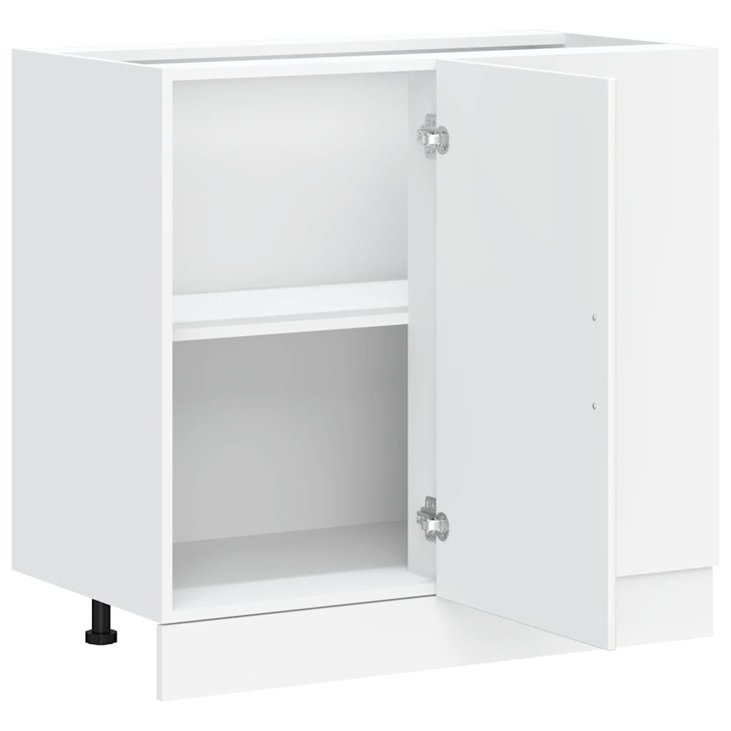 White engineered wood sink cabinet