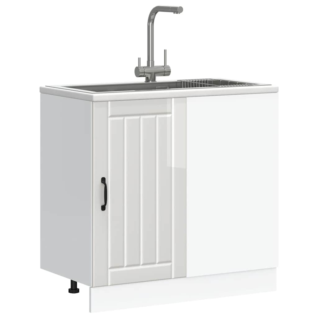 Meuble de base de lavabo Lucca blanc brillant bois ingénierie