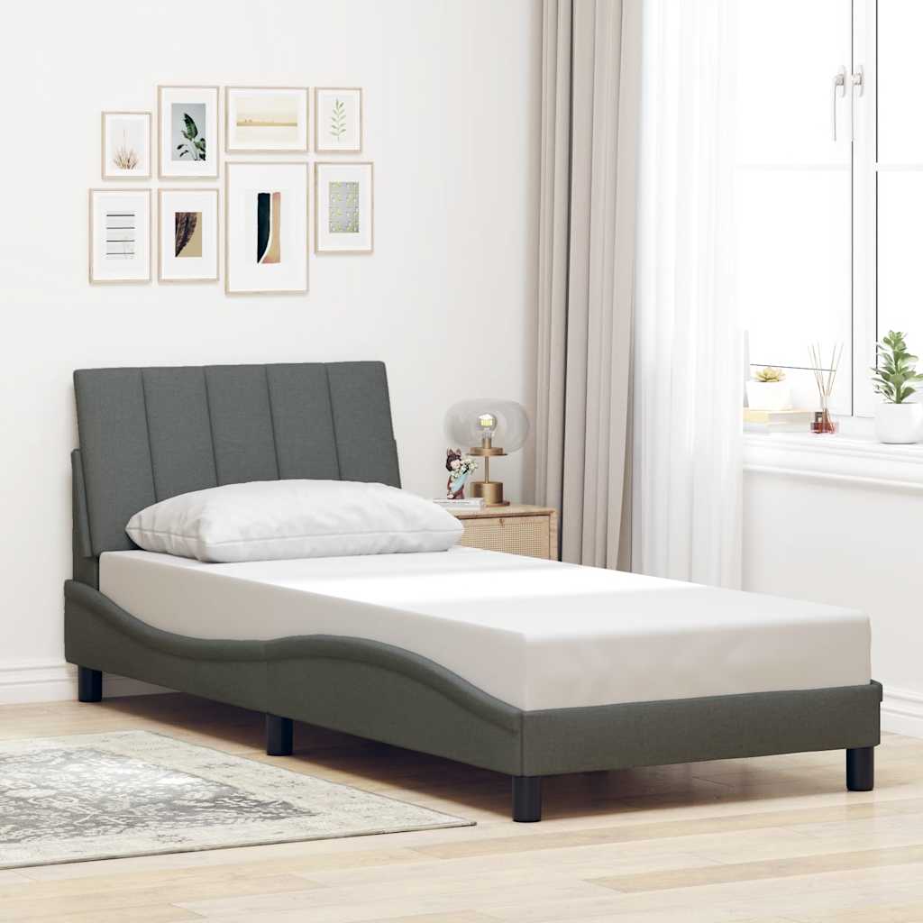 Cadre de lit sans matelas gris foncé 90x200 cm tissu