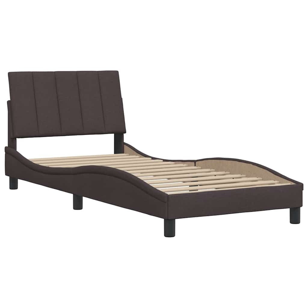 Cadre de lit sans matelas marron foncé 90x200 cm tissu