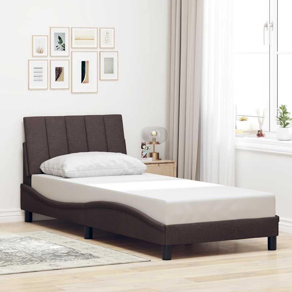 Cadre de lit sans matelas marron foncé 90x200 cm tissu