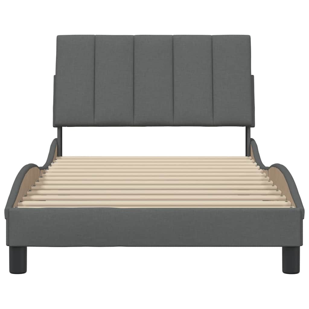 Cadre de lit sans matelas gris foncé 100x200 cm tissu