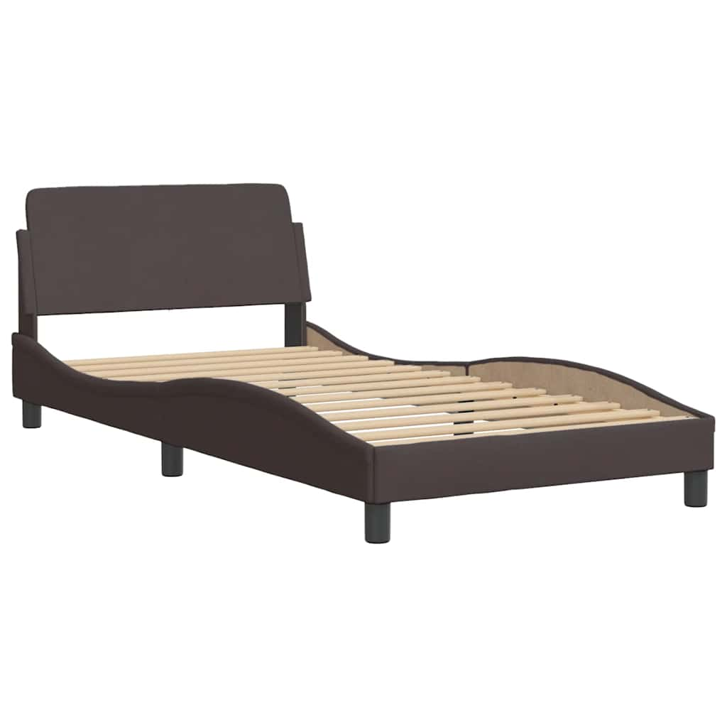 Cadre de lit sans matelas marron foncé 100x200 cm tissu