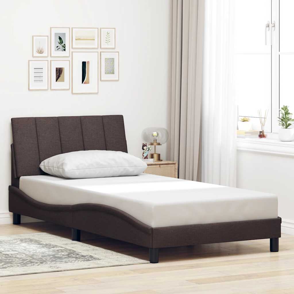 Cadre de lit sans matelas marron foncé 100x200 cm tissu