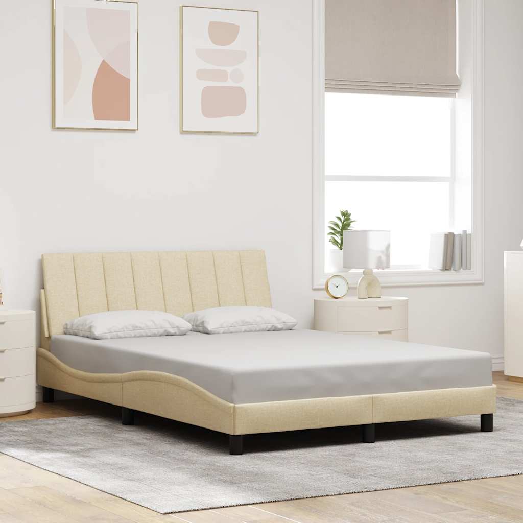 Cadre de lit sans matelas crème 140x200 cm tissu