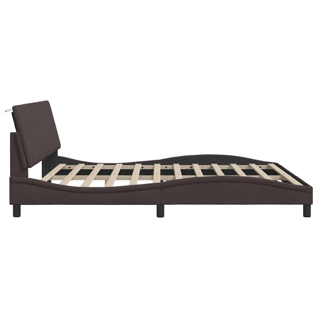 Cadre de lit sans matelas marron foncé 200x200 cm tissu