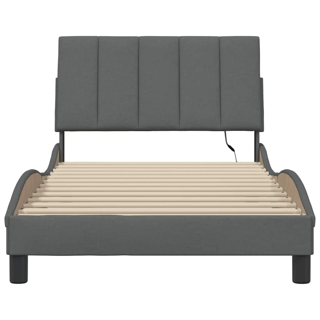 Cadre de lit sans matelas gris foncé 100x200 cm tissu