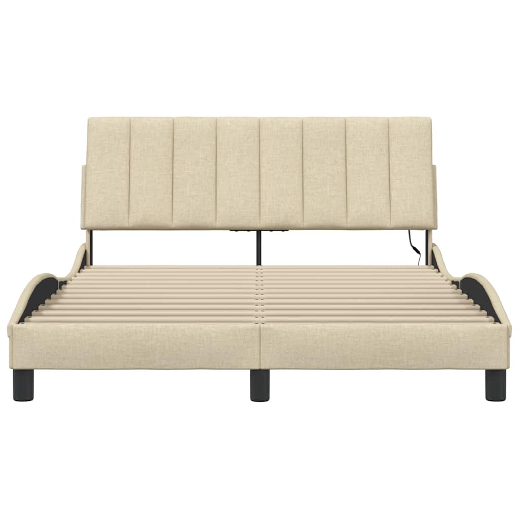 Cadre de lit sans matelas crème 140x190 cm tissu