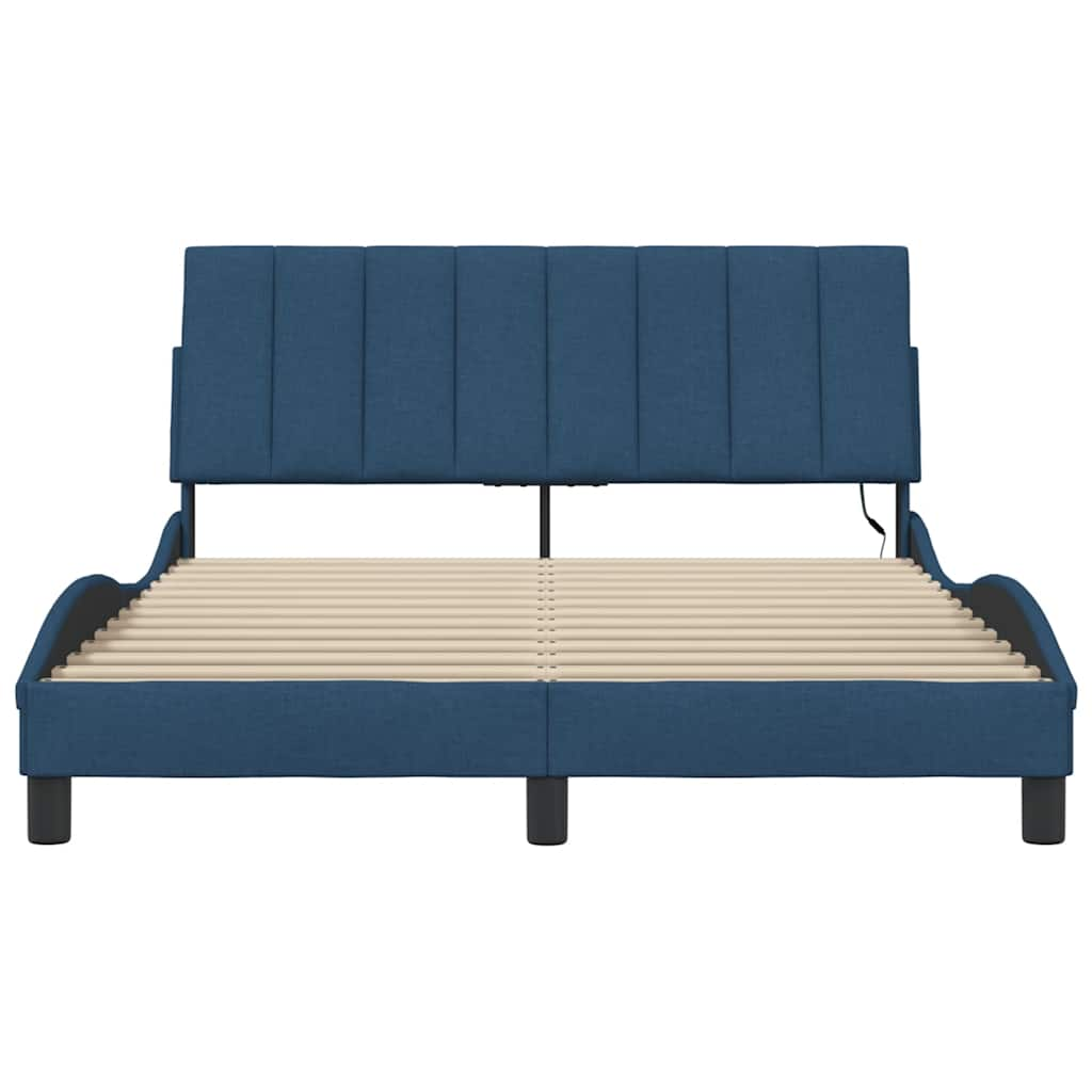 Cadre de lit sans matelas bleu 140x190 cm tissu