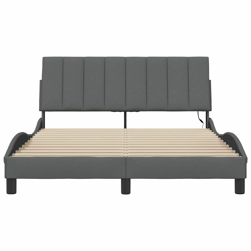 Cadre de lit sans matelas gris foncé 140x200 cm tissu