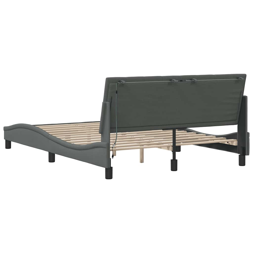 Cadre de lit sans matelas gris foncé 140x200 cm tissu