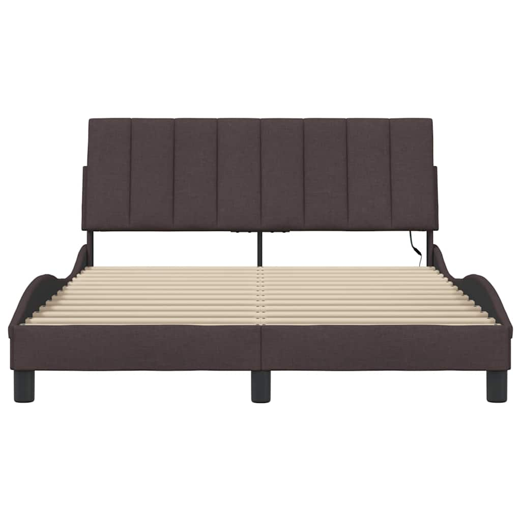 Cadre de lit sans matelas marron foncé 140x200 cm tissu