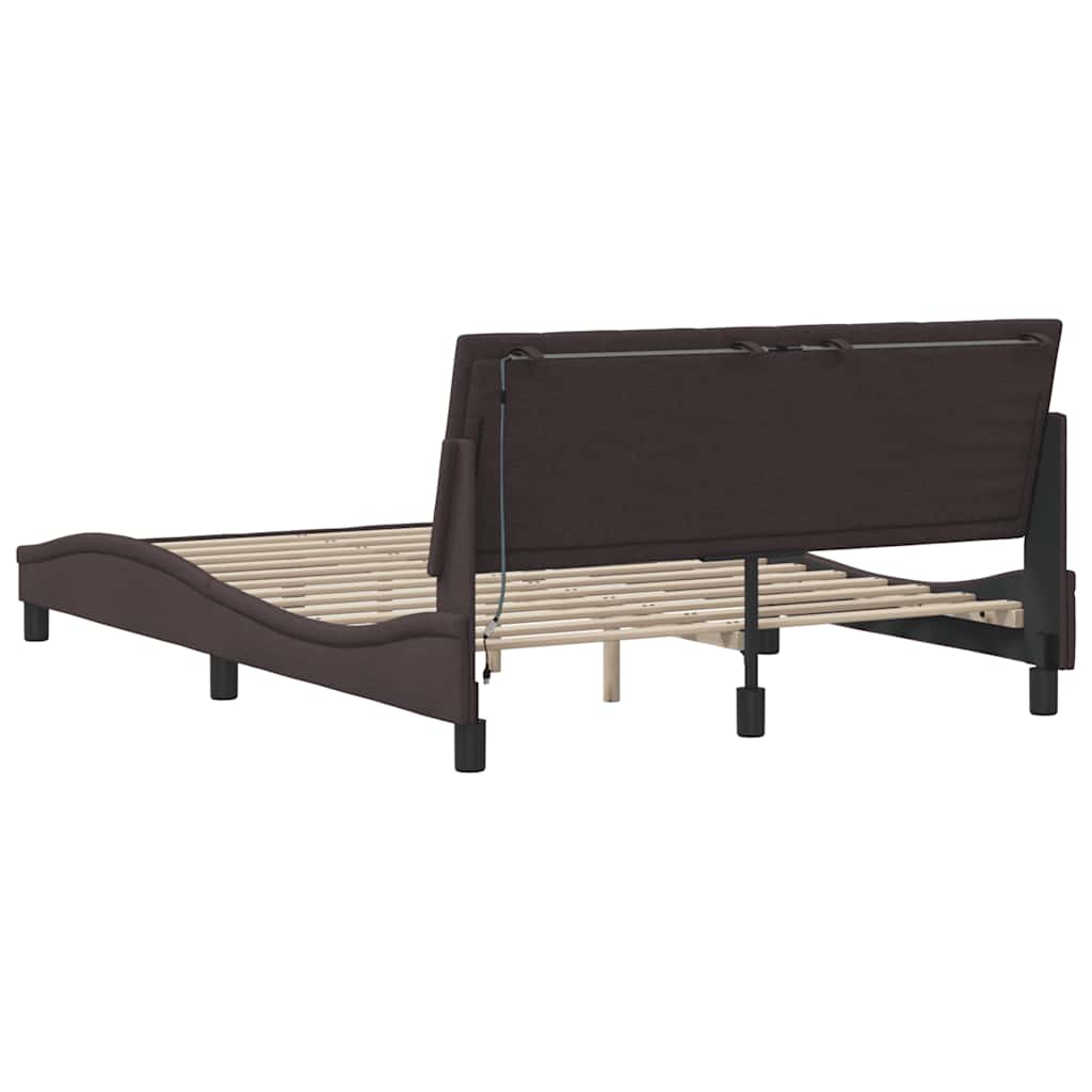 Cadre de lit sans matelas marron foncé 140x200 cm tissu