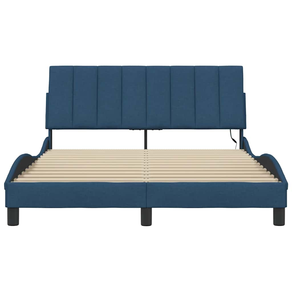 Cadre de lit sans matelas bleu 140x200 cm tissu