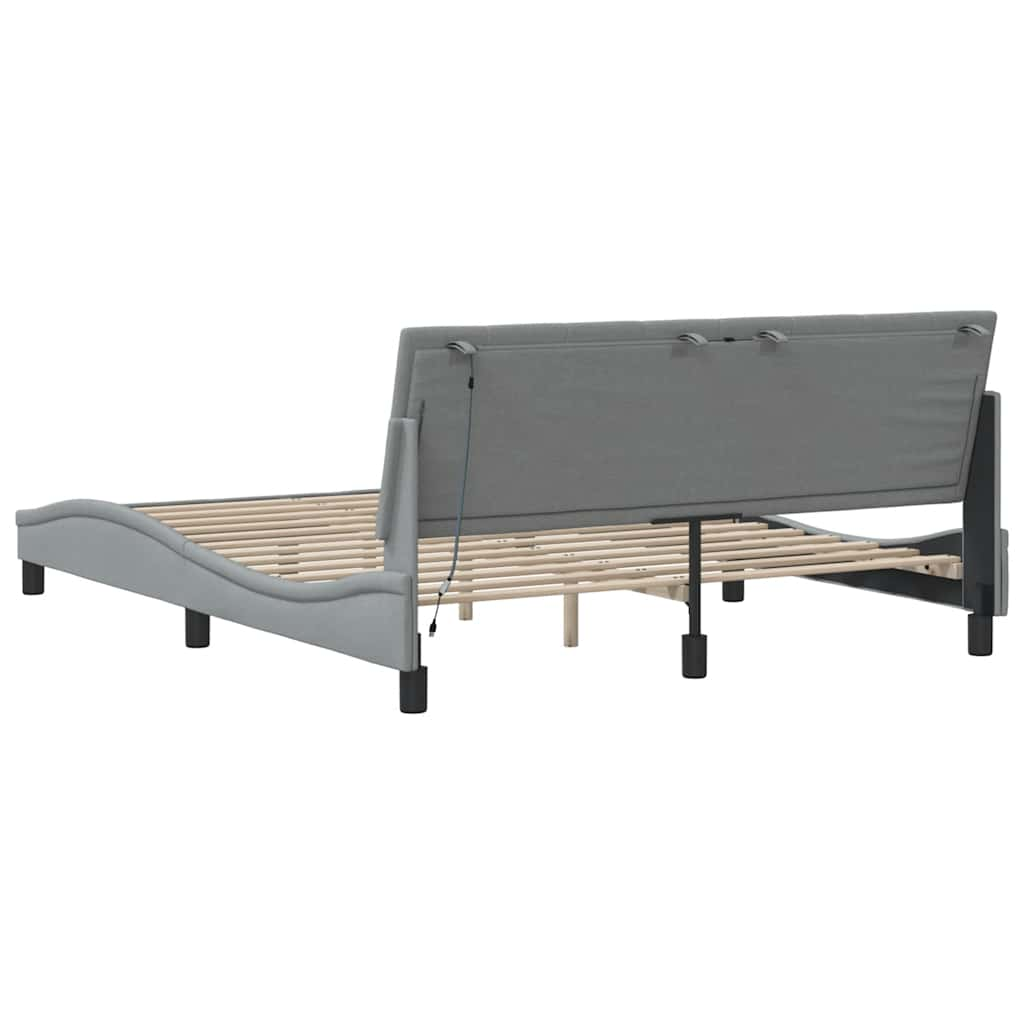 Cadre de lit sans matelas gris clair 160x200 cm tissu