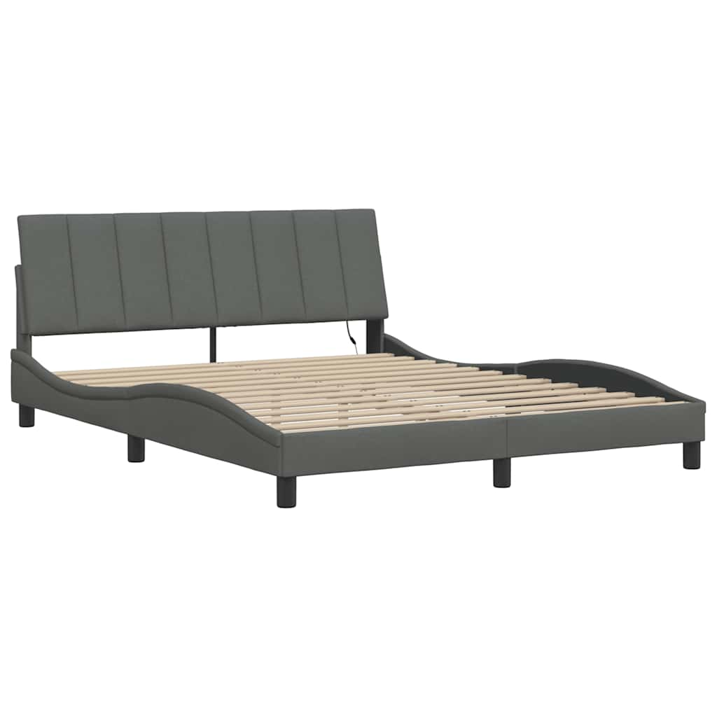 Cadre de lit sans matelas gris foncé 160x200 cm tissu