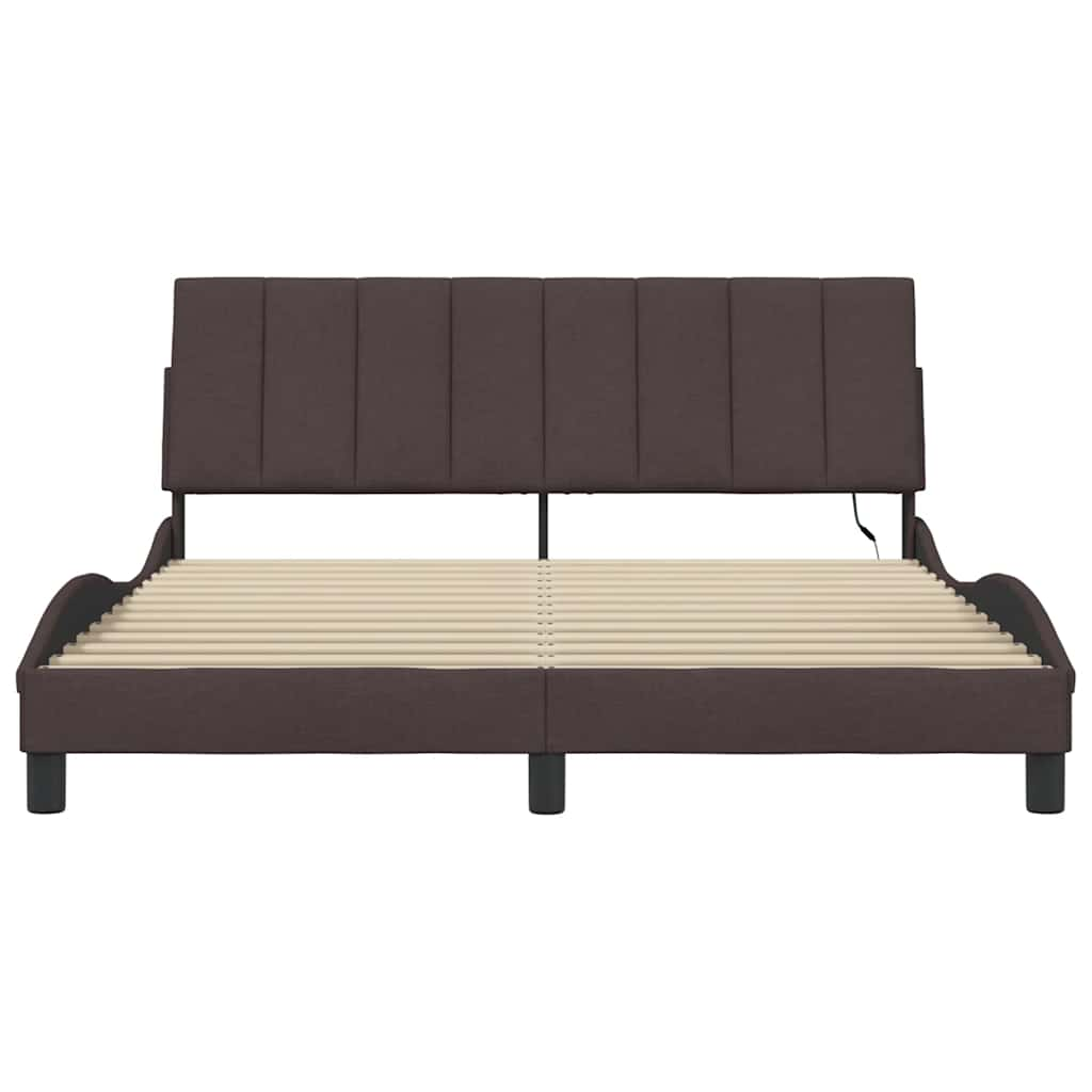 Cadre de lit sans matelas marron foncé 160x200 cm tissu