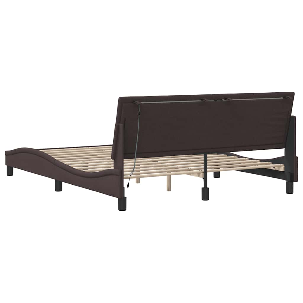 Cadre de lit sans matelas marron foncé 160x200 cm tissu