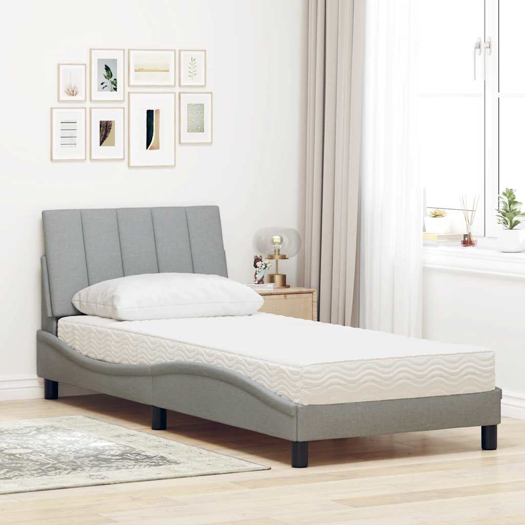 Lit avec matelas gris clair 80x200 cm tissu