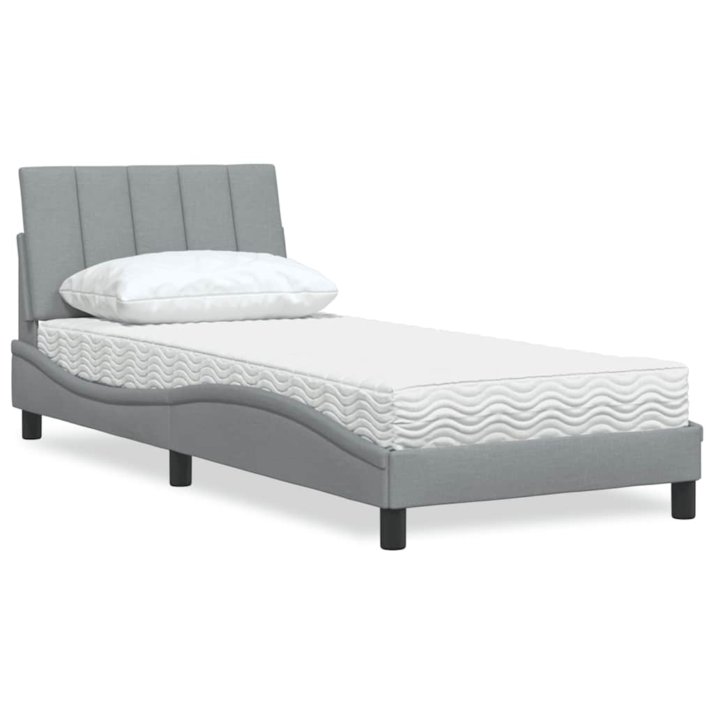 Lit avec matelas gris clair 80x200 cm tissu