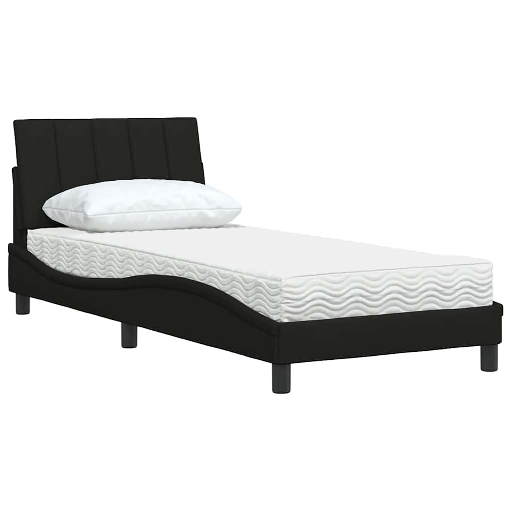 Lit avec matelas noir 80x200 cm tissu