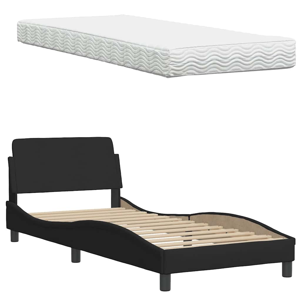 Lit avec matelas noir 80x200 cm tissu