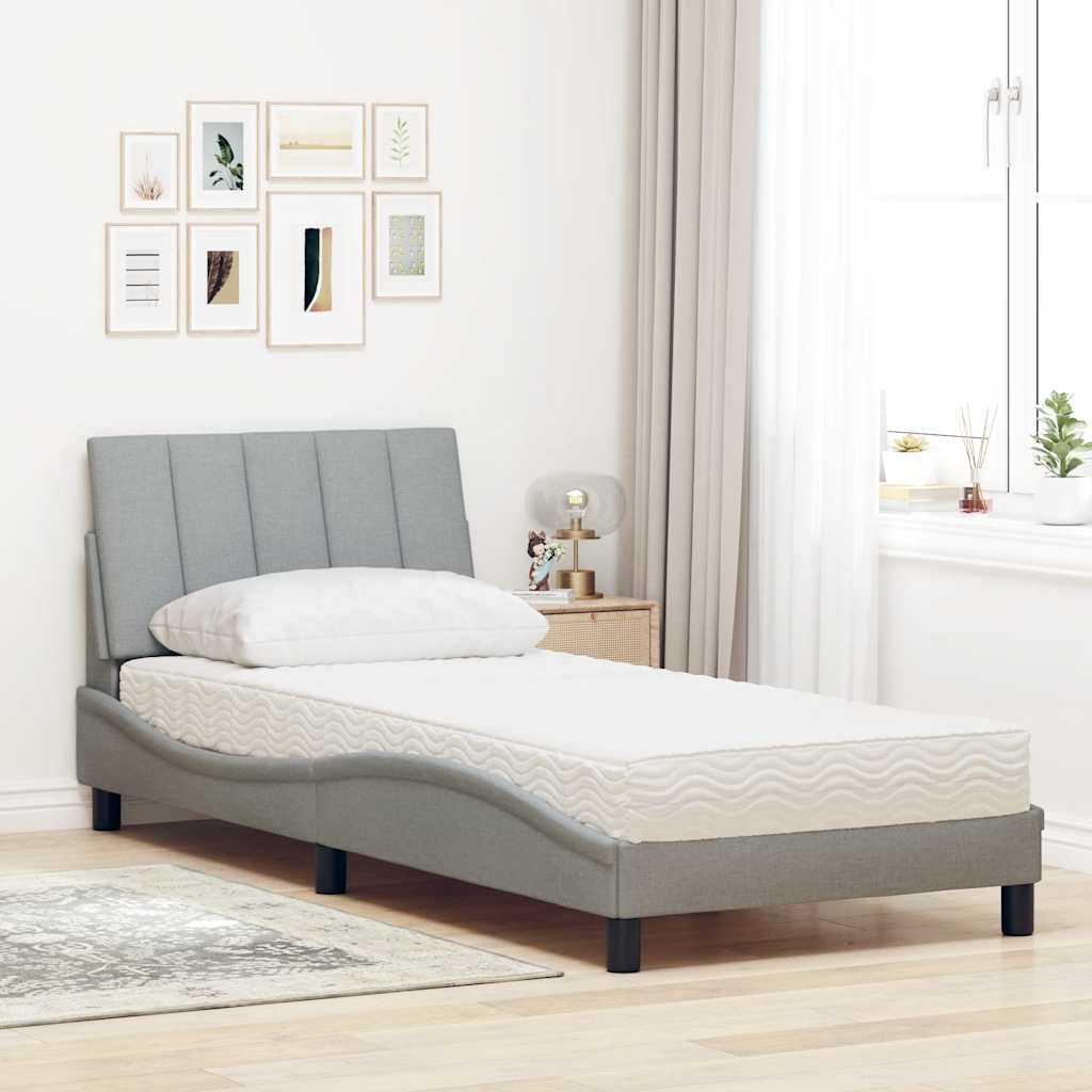 Lit avec matelas gris clair 90x190 cm tissu