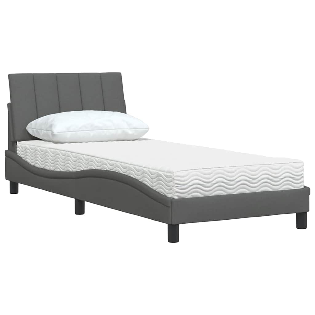 Bed with dark gray mattress 90x190 cm fabric