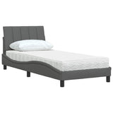 Bed with dark gray mattress 90x190 cm fabric