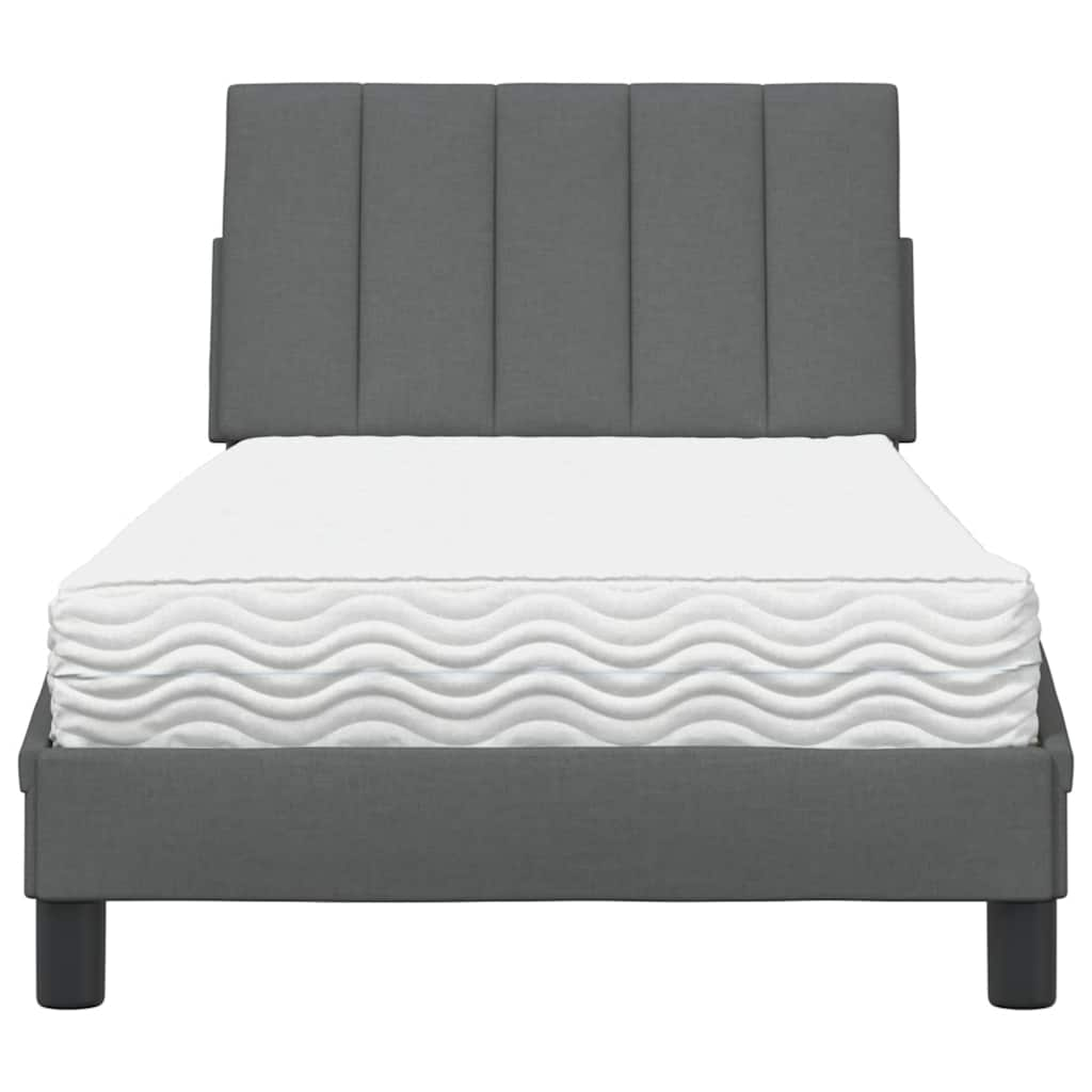 Bed with dark gray mattress 90x190 cm fabric