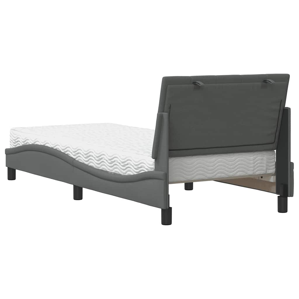 Bed with dark gray mattress 90x190 cm fabric