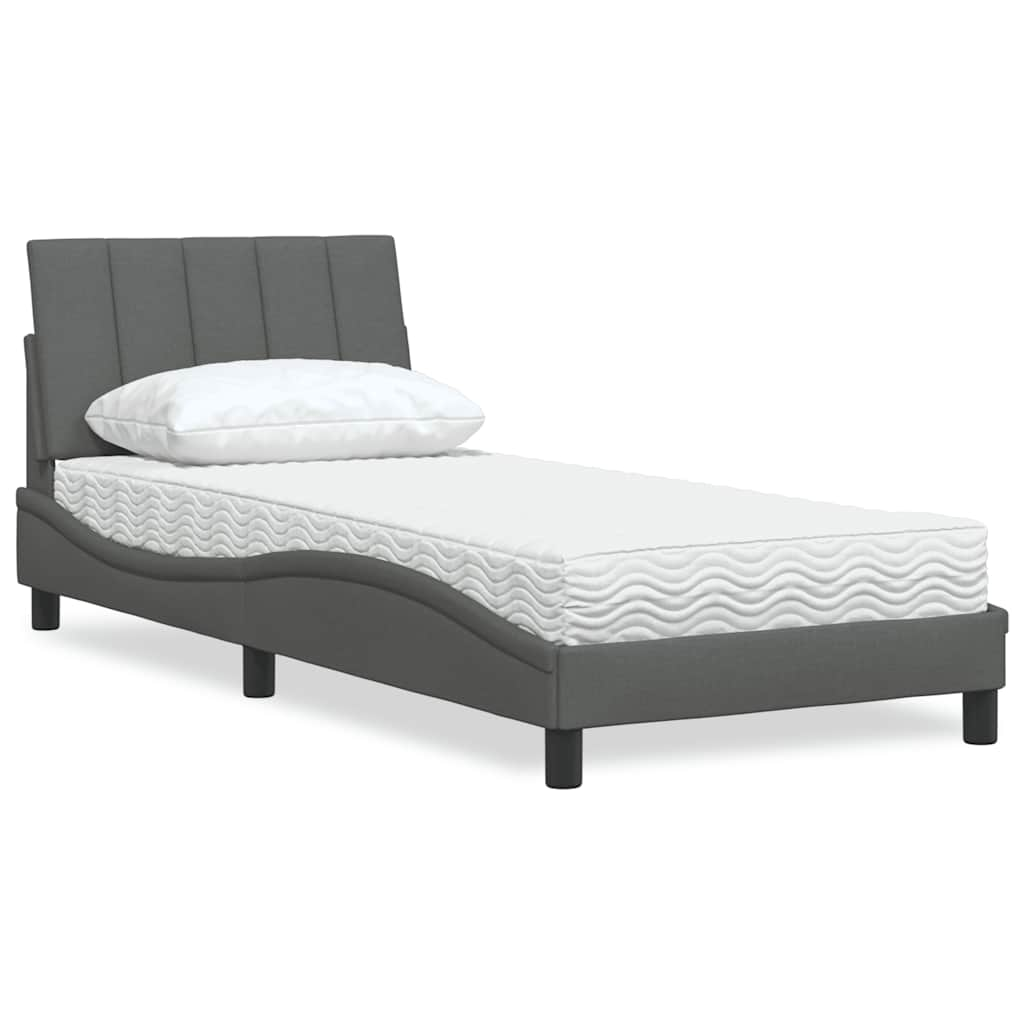 Bed with dark gray mattress 90x190 cm fabric