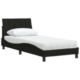 Lit avec matelas noir 90x190 cm tissu