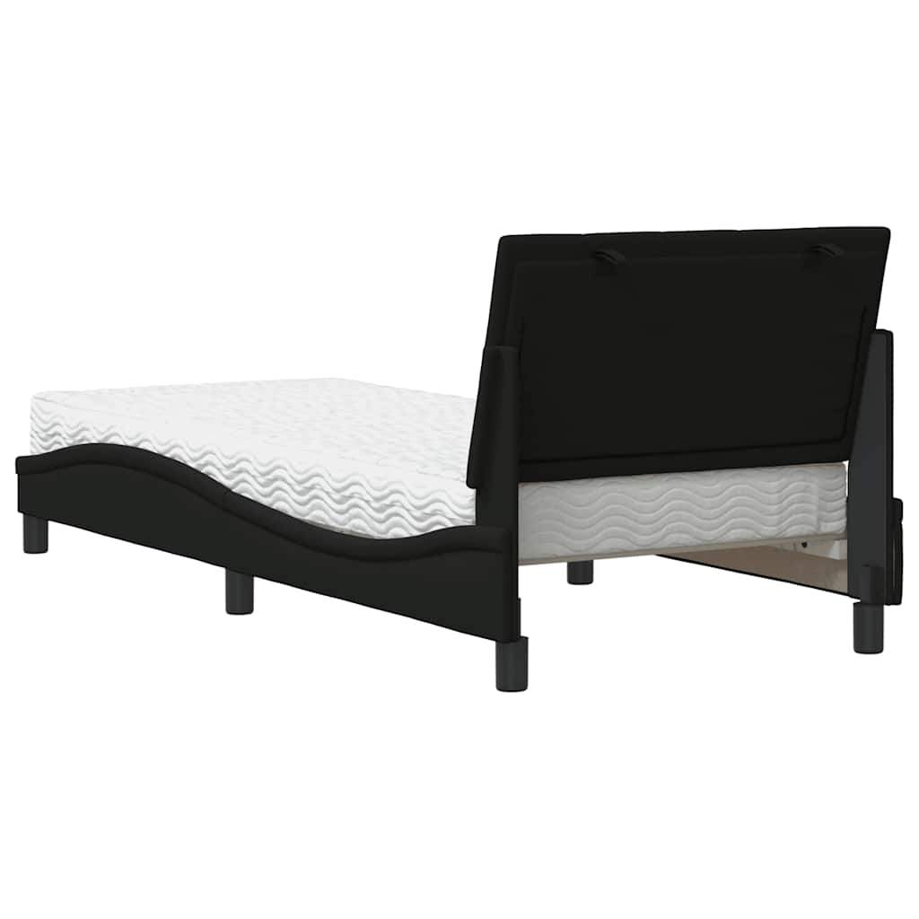 Lit avec matelas noir 90x190 cm tissu