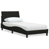 Lit avec matelas noir 90x190 cm tissu