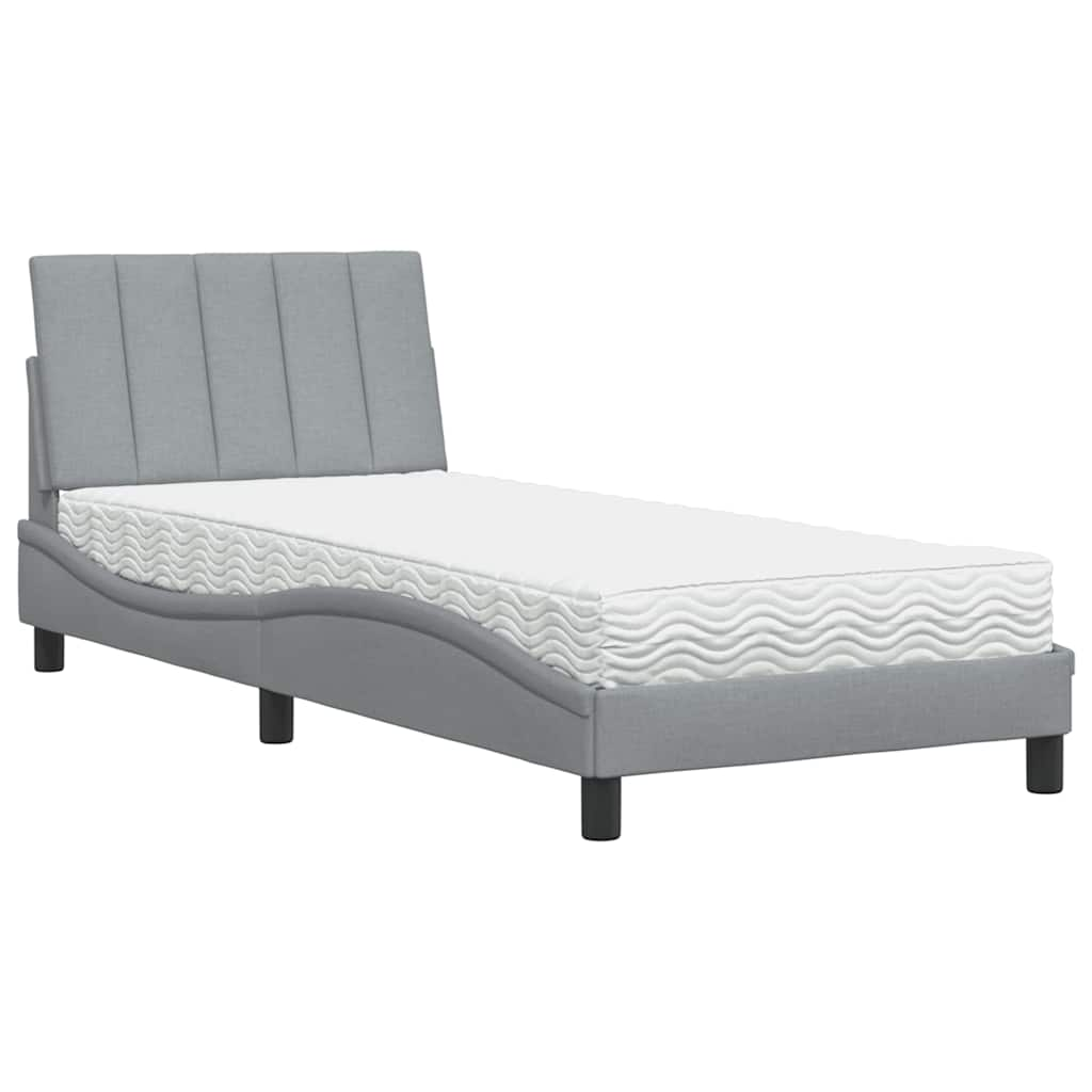 Bed with light gray mattress 90x200 cm fabric